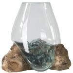 Decowood Glass B Round 30x30 cm ronde glazen vaas op boomstronk M decoratie